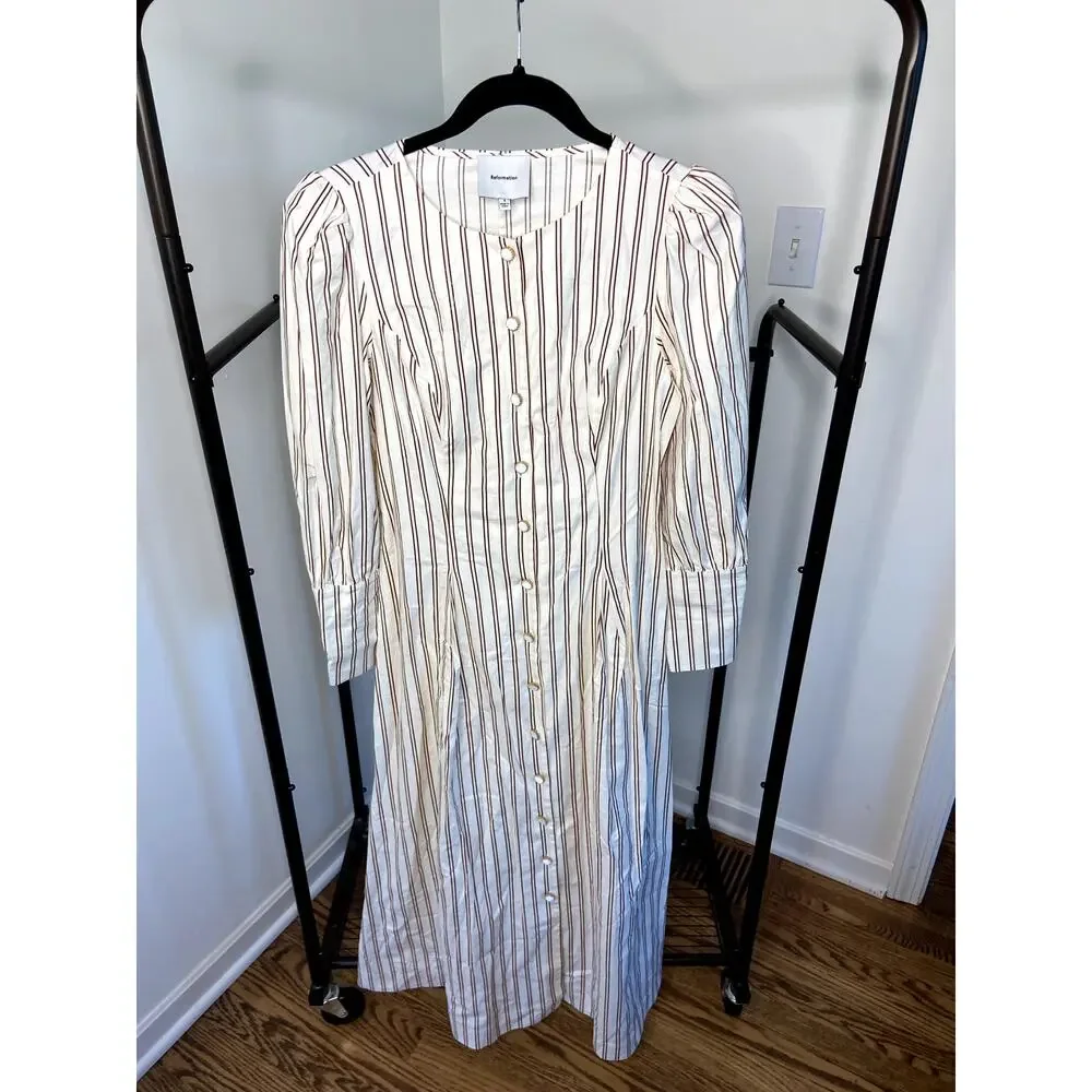 Reformation Halia Midi Dress in August Stripe size 4 - Picture 2 of 8